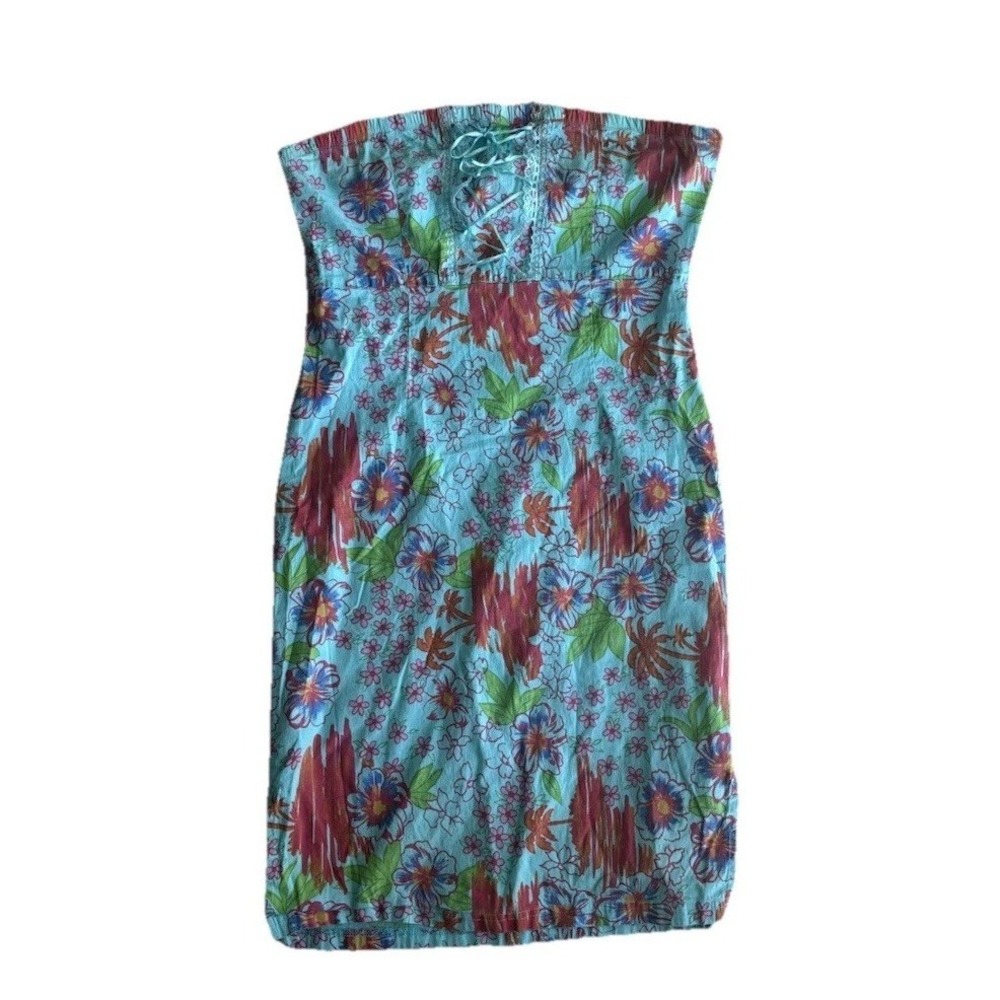 Women's Vintage Dress Size L, Hawaiian Tropical Beach Vacation Strapless Coastal